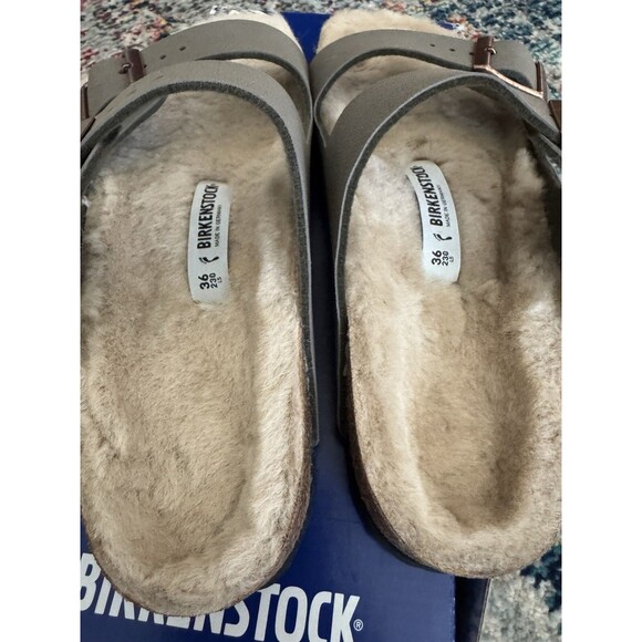 Birkenstock Women's Arizona Shearling Suede Sandals Size 36 New In Box - Picture 4 of 13